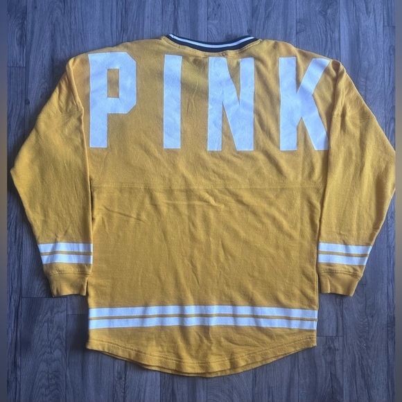 PINK Womens Medium Shirt Long
Sleeve Pocket Yellow White Stripe
Logo. - Picture 2 of 8